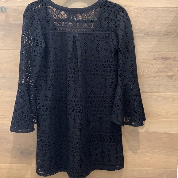 Lacey Crochet Black Flare Sleeve Tie Dress - Picture 3 of 5